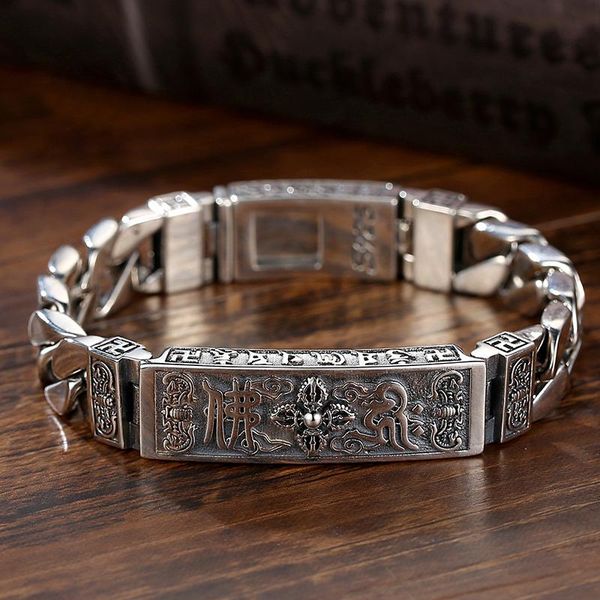 bangle new luxury encounter silver sixcharacter mantra sanskrit ponytail bracelet men and women retro bat bracelet silver chain, Black
bangle new luxury encounter silver sixcharacter mantra sanskrit ponytail bracelet men and women retro bat bracelet silver chain, Black