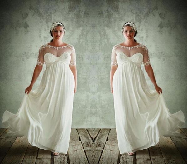 2020 new plus size wedding dresses with half sleeves sheer jewel neck a line lace appliqued bridal gowns chiffon empire waist wedd7492188, White
2020 new plus size wedding dresses with half sleeves sheer jewel neck a line lace appliqued bridal gowns chiffon empire waist wedd7492188, White