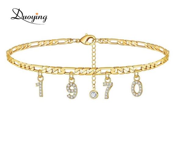 clips duoying custom birth year number ankle zircon name personalized year custom anklet pave letters women anklets, Black