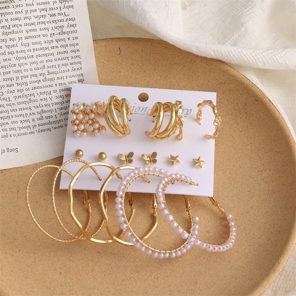 huggie new butterfly pearl earrings 9piece set creative personality punk earrings set, Golden;silver
huggie new butterfly pearl earrings 9piece set creative personality punk earrings set, Golden;silver