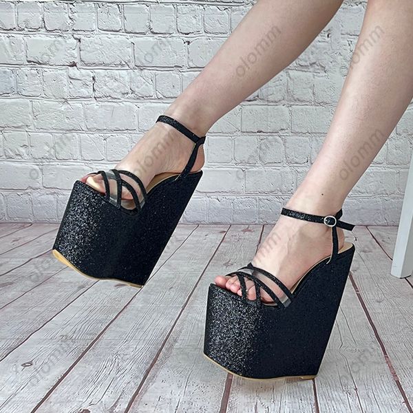 olomm handmade women platform sandals glitter ultra high wedges heels open toe pretty black night club shoes ladies size 4-14
olomm handmade women platform sandals glitter ultra high wedges heels open toe pretty black night club shoes ladies size 4-14