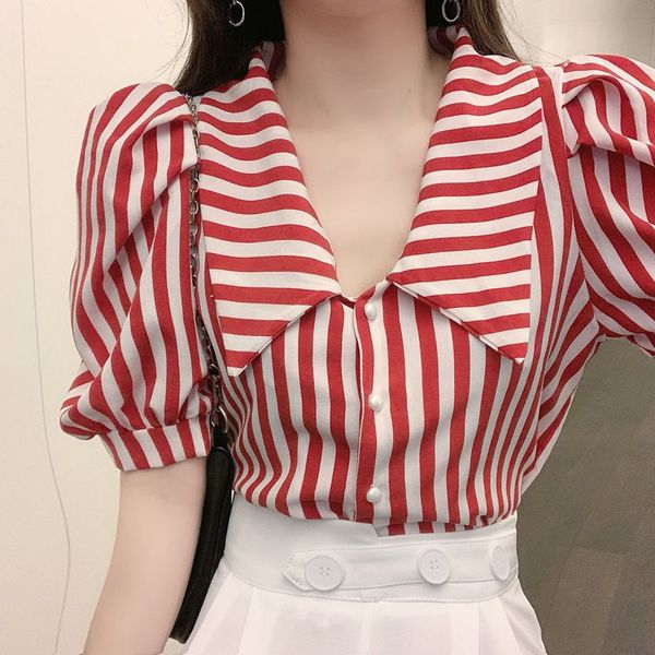 women's blouses shirts summer fashion striped turndown collar puff sleeve shirt loose casual short sleeve vintage women's clothing, White
women's blouses shirts summer fashion striped turndown collar puff sleeve shirt loose casual short sleeve vintage women's clothing, White