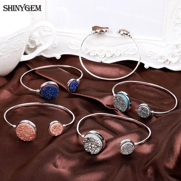 bangle shinygem trendy asymmetric round natural blue crystal druzy stone bracelets for women open cuff silver color bangle adjustable, Black
bangle shinygem trendy asymmetric round natural blue crystal druzy stone bracelets for women open cuff silver color bangle adjustable, Black