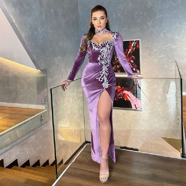 long sleeves velvet mermaid evening dress high neck lace appliques slit side women formal prom gowns vestidos de gala, Black;red
long sleeves velvet mermaid evening dress high neck lace appliques slit side women formal prom gowns vestidos de gala, Black;red