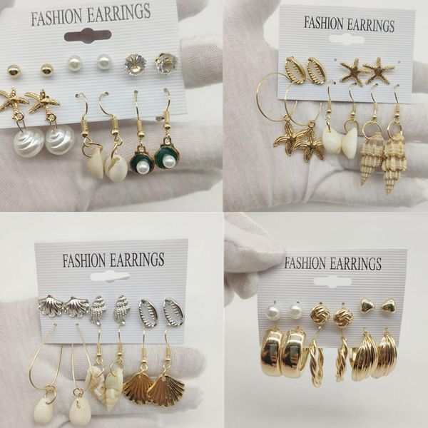 stud 10 sets/lot new mix style pearl stud earrings women gold plate starfish shell conch cute big circle hoop ear enamel mermaid girl, Golden;silver
stud 10 sets/lot new mix style pearl stud earrings women gold plate starfish shell conch cute big circle hoop ear enamel mermaid girl, Golden;silver