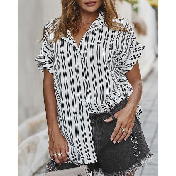 womens blouses shirts shirt summer short sleeve striped tee and street simplicity fashion women oversized lady 230519, White
womens blouses shirts shirt summer short sleeve striped tee and street simplicity fashion women oversized lady 230519, White