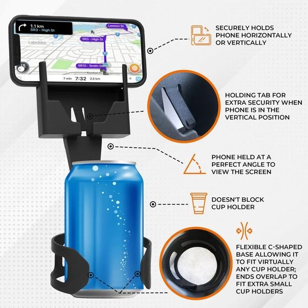 cell phone seat phone mount - fits in your cup holder, holds your phone, leaves room for your drink ,other cell phone parts
cell phone seat phone mount - fits in your cup holder, holds your phone, leaves room for your drink ,other cell phone parts