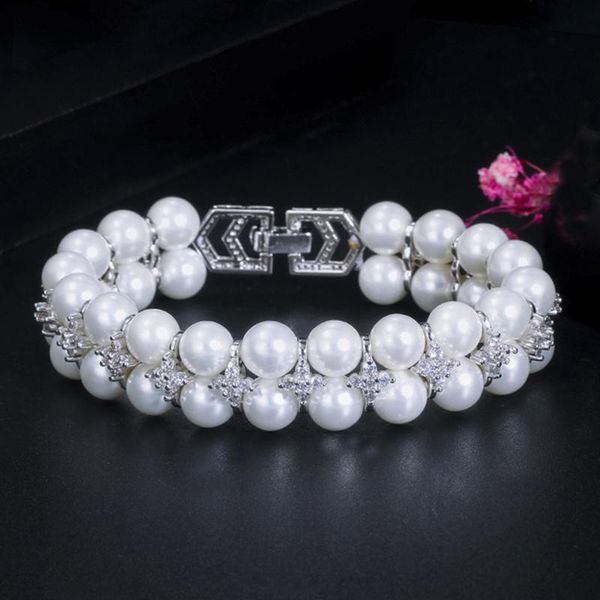 bangle threegraces new fashion cubic zirconia wide double row simulated pearl bracelet for women bridal wedding banquet jewelry br183, Black
bangle threegraces new fashion cubic zirconia wide double row simulated pearl bracelet for women bridal wedding banquet jewelry br183, Black