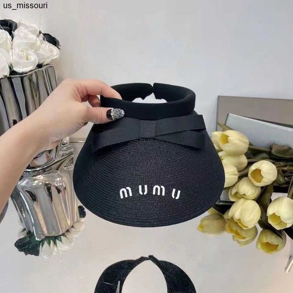 ball caps miu women's empty hat designer beanie cap sun protection uv bowknot large brim straw hats j230520, Blue;gray 
ball caps miu women's empty hat designer beanie cap sun protection uv bowknot large brim straw hats j230520, Blue;gray
