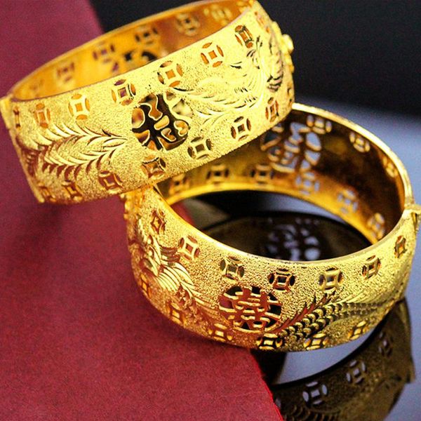 bangle hoyon 999 yellow gold plated dragon phoenix double happiness bracelet for women brass bride wedding jewelry bangles 25x56cm, Black
bangle hoyon 999 yellow gold plated dragon phoenix double happiness bracelet for women brass bride wedding jewelry bangles 25x56cm, Black