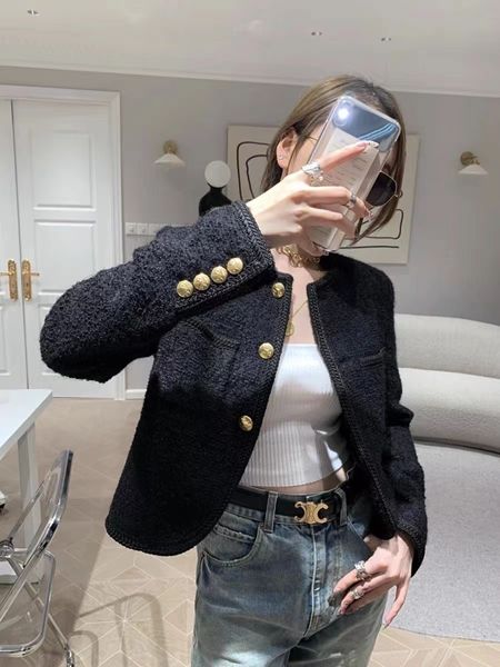 cel women's brand jacket 2023 new women autumn winter fashion jacket grade metal buckle tweed jacket casual black coat spring cardigan, Black;brown
cel women's brand jacket 2023 new women autumn winter fashion jacket grade metal buckle tweed jacket casual black coat spring cardigan, Black;brown