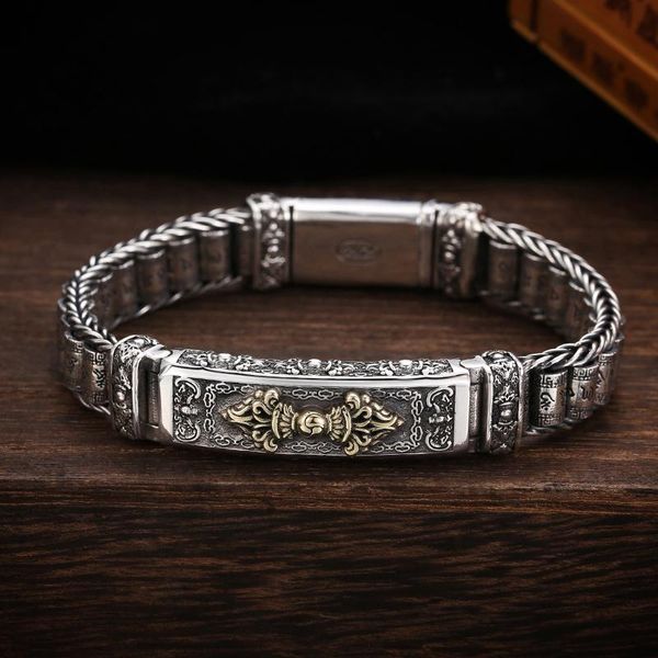 bangle new silver bracelet men's personality style retro creative handwoven sixcharacter mantra barrel bead chain for boyfriend gift, Black
bangle new silver bracelet men's personality style retro creative handwoven sixcharacter mantra barrel bead chain for boyfriend gift, Black