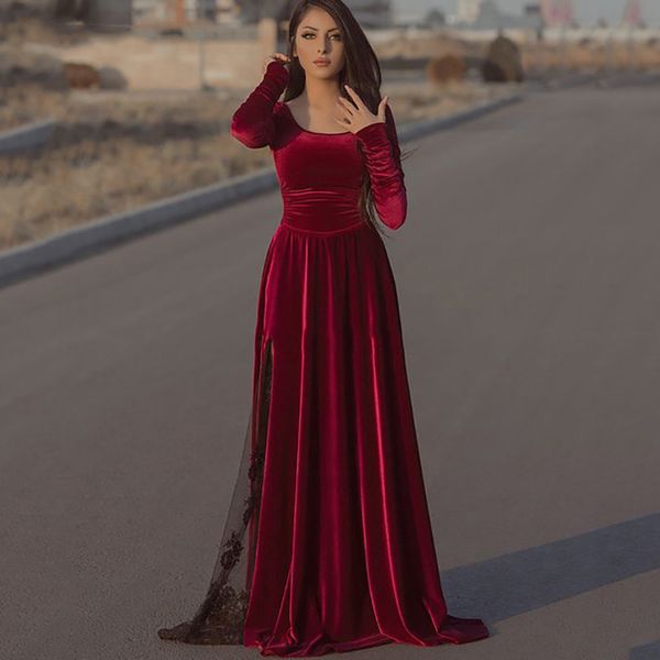 burgundy velvet caftan evening long sleeve black lace dubai formal party gowns longo prom gowns, Black;red
burgundy velvet caftan evening long sleeve black lace dubai formal party gowns longo prom gowns, Black;red