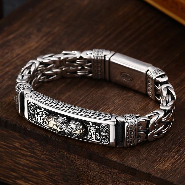 bangle chinese style retro silver doublestranded peace tattoo money brave troops men's bracelet personality pop retro lucky guy, Black