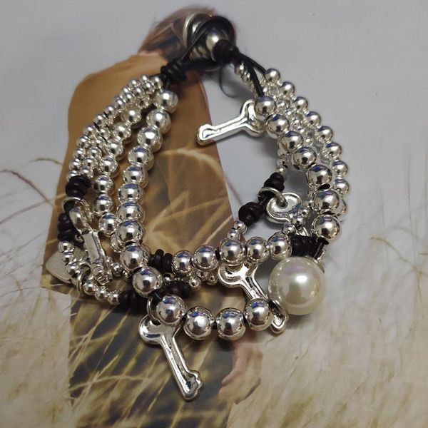 bangle new european and american original fashion electroplating 925 silver multi beads rope and key bracelet holiday jewelry gift, Black
bangle new european and american original fashion electroplating 925 silver multi beads rope and key bracelet holiday jewelry gift, Black