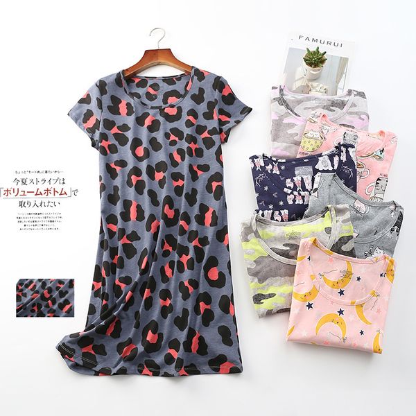 pyjamas knitted cute printed night dres sleepwear multi styles ladies shortsleeved nightdress summer style home sleeping dress 230520, Black;white
