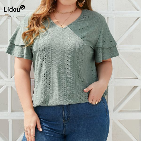 women's plus size tshirt spring summer loosefitting casual tshirt clothes vneck hollow out solid color short sleeve pullover 230520, Black
women's plus size tshirt spring summer loosefitting casual tshirt clothes vneck hollow out solid color short sleeve pullover 230520, Black