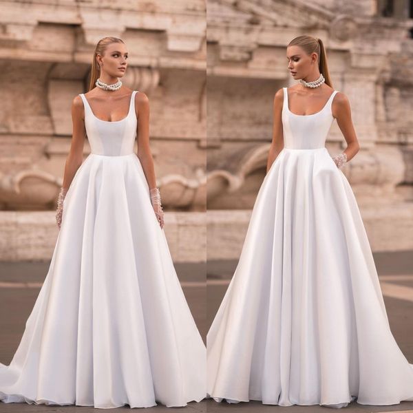 berta a line wedding dresses straps vestidos de novia bone bodice satin designer bridal gowns, White
berta a line wedding dresses straps vestidos de novia bone bodice satin designer bridal gowns, White