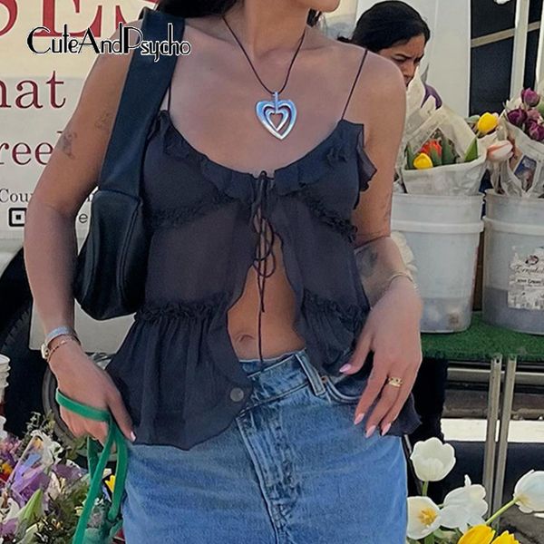 women's tanks camis cuteandpsycho summer ruffles patchwork y2k front laceup chic boho vacation outfits sleeveless solid seethough 2305, White
women's tanks camis cuteandpsycho summer ruffles patchwork y2k front laceup chic boho vacation outfits sleeveless solid seethough 2305, White