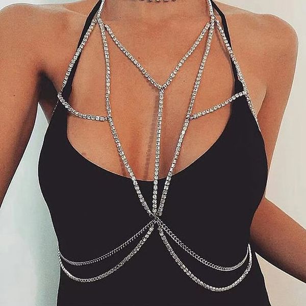 erotic shiny shine elegant burst multi-layer bikini chest chain nightclub shiny rhinestone body chain, Silver
erotic shiny shine elegant burst multi-layer bikini chest chain nightclub shiny rhinestone body chain, Silver