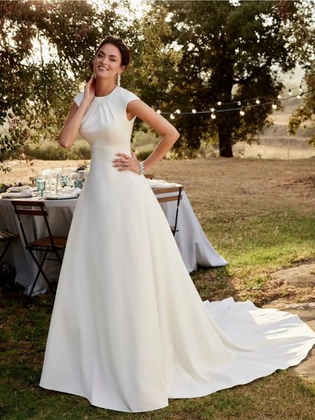 new spring and summer soft and noble simple silk wide belt pleated round neck backless party wedding dress, White
new spring and summer soft and noble simple silk wide belt pleated round neck backless party wedding dress, White