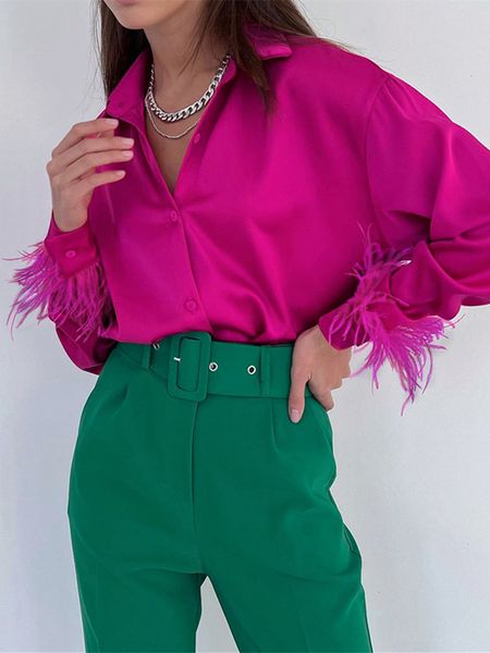 women's blouses shirts fashion feather trim shirt women solid color long sleeve lapel buttons loose and blouses casual elegant shirts, White
women's blouses shirts fashion feather trim shirt women solid color long sleeve lapel buttons loose and blouses casual elegant shirts, White