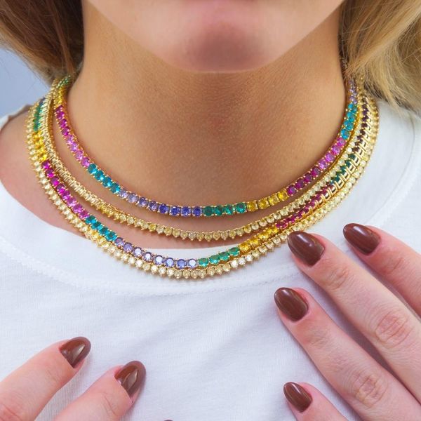 necklaces 4mm rainbow cz tennis chain necklace gold color colorful women choker 16inches, Silver
necklaces 4mm rainbow cz tennis chain necklace gold color colorful women choker 16inches, Silver