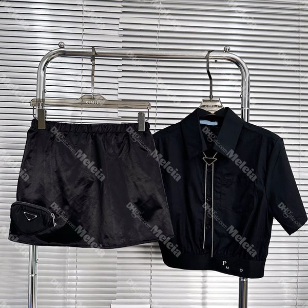 women short sleeve shirts casual black shirts with triangle badge pendant summer short skirts for lady, White
women short sleeve shirts casual black shirts with triangle badge pendant summer short skirts for lady, White