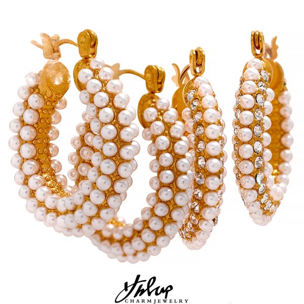 hoop huggie yhpup exquisite luxury stainless steel imitation pearls hoop huggie earrings romantic elegant fashion charm trendy chic jewelry, Golden;silver
hoop huggie yhpup exquisite luxury stainless steel imitation pearls hoop huggie earrings romantic elegant fashion charm trendy chic jewelry, Golden;silver