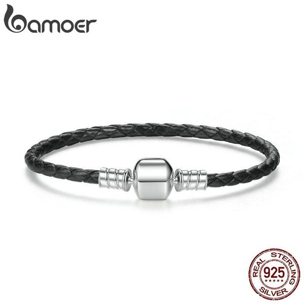bangle bamoer popular 925 sterling silver genuine leather bracelets with snake chain diy bracelet fine jewelry pas911, Black
bangle bamoer popular 925 sterling silver genuine leather bracelets with snake chain diy bracelet fine jewelry pas911, Black