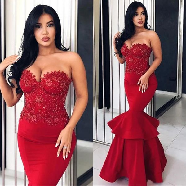 new red evening dresses formal prom party gown mermaid strapless floor-length applique beaded satin long backless plus size custom, Black
new red evening dresses formal prom party gown mermaid strapless floor-length applique beaded satin long backless plus size custom, Black