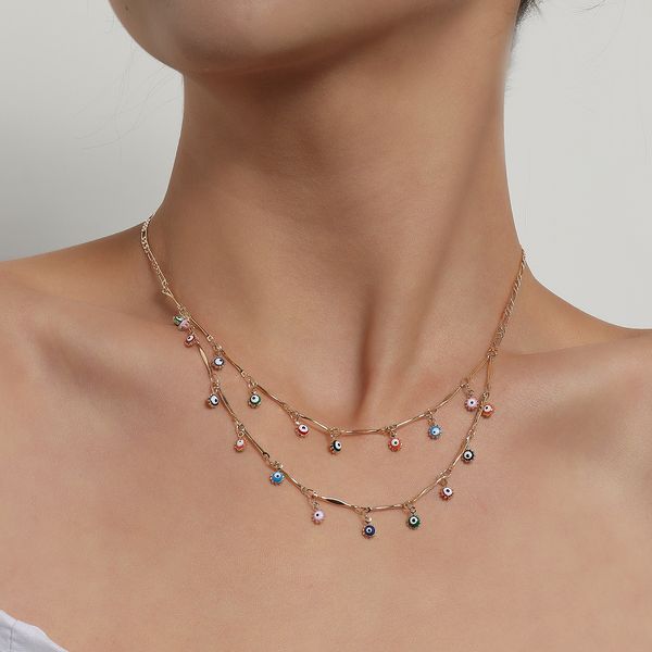 short multi-layer colored eye pendant necklace female creative market straight chain necklace luxury jewelry fashion geometric necklace vale, Silver
short multi-layer colored eye pendant necklace female creative market straight chain necklace luxury jewelry fashion geometric necklace vale, Silver