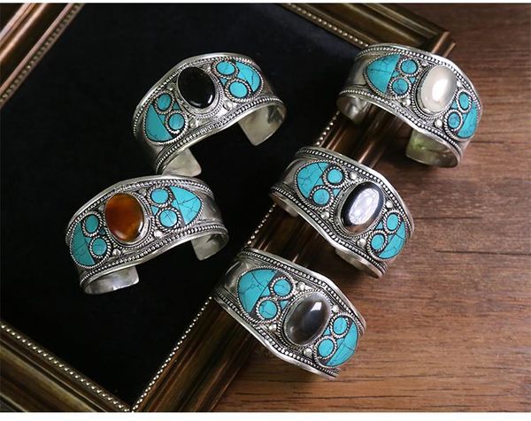 bangle charming ancient silver bracelet wide bohemian bracelet national style gem inlaid wide bracelet for men and women, Black
bangle charming ancient silver bracelet wide bohemian bracelet national style gem inlaid wide bracelet for men and women, Black