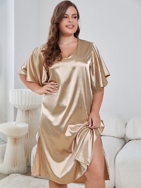 pyjamas plus size sleepwear dresses v necked for women pajama ruffled short sleeves side split homewear female nightwear loungewear 230520, Black;white
pyjamas plus size sleepwear dresses v necked for women pajama ruffled short sleeves side split homewear female nightwear loungewear 230520, Black;white