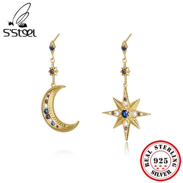 knot s'steel original 925 sterling silver asymmetric zircon star moon earrings for women gold dangle earings christmas luxury jewelry
knot s'steel original 925 sterling silver asymmetric zircon star moon earrings for women gold dangle earings christmas luxury jewelry
