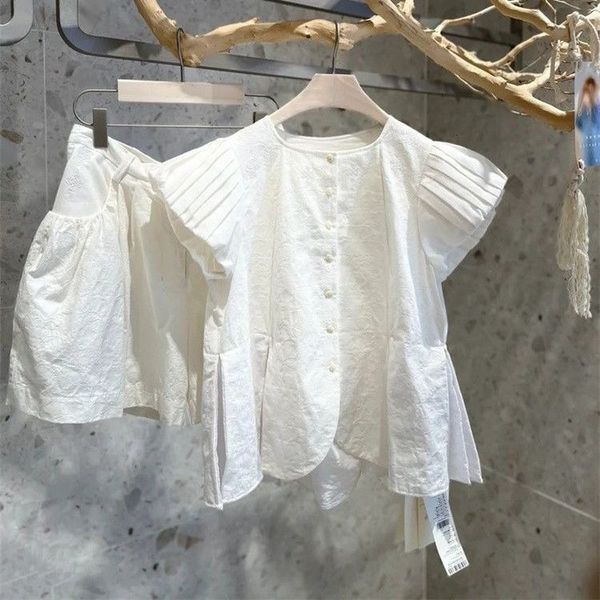women's two piece pants casual pleated flying sleeve shirt white ruffles summer women blouse loose wide leg black shorts sets 2023 2305
women's two piece pants casual pleated flying sleeve shirt white ruffles summer women blouse loose wide leg black shorts sets 2023 2305
