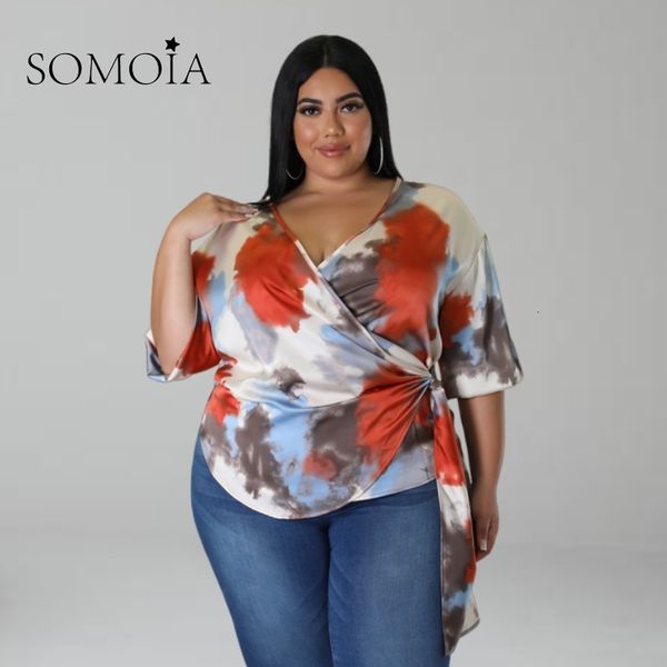 women's plus size tshirt somoia clothes summer tshirt tiedye short sleeve laceup vneck casual outfit fashion lady 2023 230520, Black
women's plus size tshirt somoia clothes summer tshirt tiedye short sleeve laceup vneck casual outfit fashion lady 2023 230520, Black