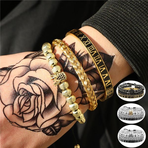 bangle luxury roman bracelet 3pcs/set stainless steel jewelry bangle sets copper crown pulsera hombre friends gift pulseras para hombre, Black
bangle luxury roman bracelet 3pcs/set stainless steel jewelry bangle sets copper crown pulsera hombre friends gift pulseras para hombre, Black