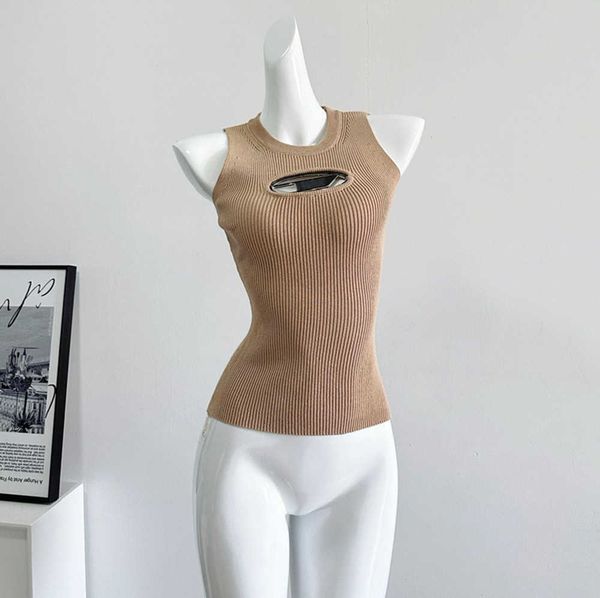 cropped knit tank designer diesel t-shirt hollow out tee womens knits women sleeveless yoga summer tees vests 5ess, White