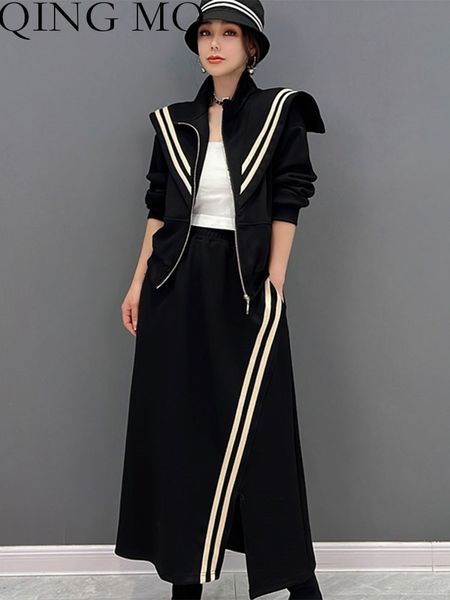 two piece dress qing mo women navy style stripe zipper cardigan coat elastic waist irregular split skirt set 2023 autumn lhx1444a 230520, White
two piece dress qing mo women navy style stripe zipper cardigan coat elastic waist irregular split skirt set 2023 autumn lhx1444a 230520, White
