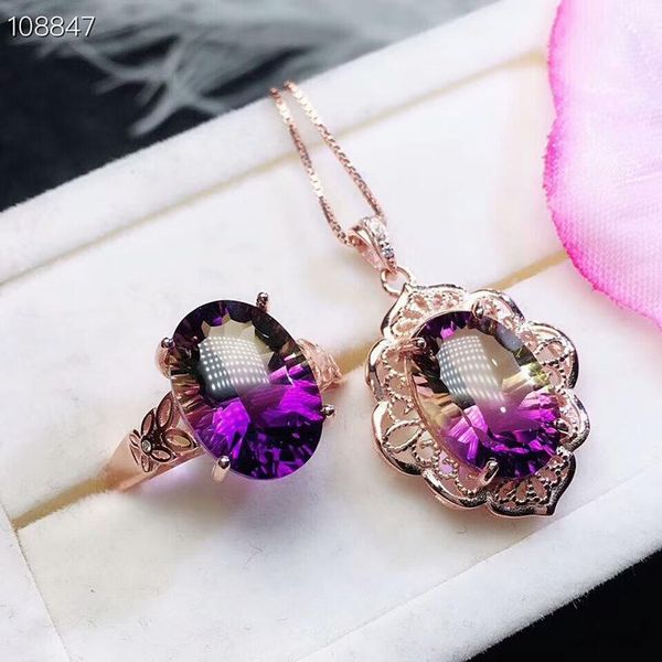 necklace meibapj dream cut natural ametrine fine wedding and party jewelry set 925 pure silver necklace and ring suit for women
