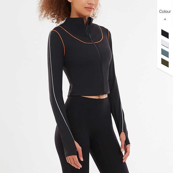 european new yoga jacket women's contrast color sports fitness suit zipper long sleeve top, Gray
european new yoga jacket women's contrast color sports fitness suit zipper long sleeve top, Gray