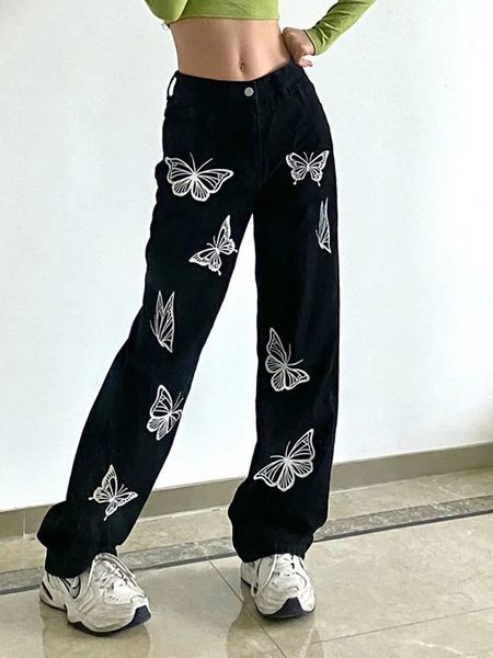women's jeans design sense butterfly personalized printed jeans women's retro 90s slim loose full matching straight pants women�, Blue
women's jeans design sense butterfly personalized printed jeans women's retro 90s slim loose full matching straight pants women�, Blue