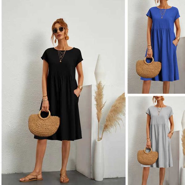 2023 fashion summer ol temperament women's cotton hemp round neck a-line dress, White;black
2023 fashion summer ol temperament women's cotton hemp round neck a-line dress, White;black
