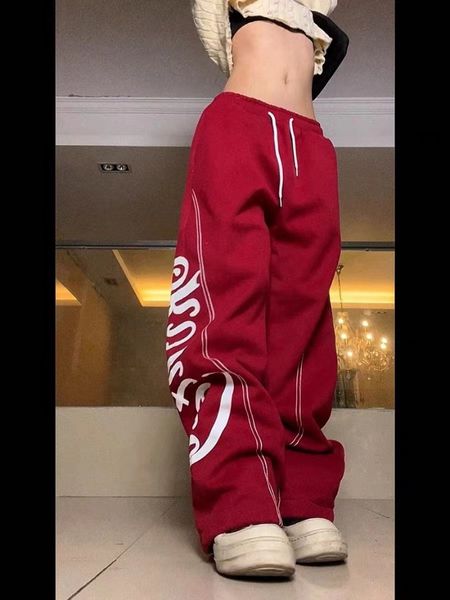 women's pants s loose letter print casual pant's american style brand wide leg sweatpants drawstring straight pants spring trouser, Black;white
women's pants s loose letter print casual pant's american style brand wide leg sweatpants drawstring straight pants spring trouser, Black;white