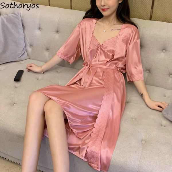 women's sleepwear robe gown set solid half sleeve summer cozy breathable comfortable womens loose sweet 2pcs nightshirts 230520, Black;red
women's sleepwear robe gown set solid half sleeve summer cozy breathable comfortable womens loose sweet 2pcs nightshirts 230520, Black;red