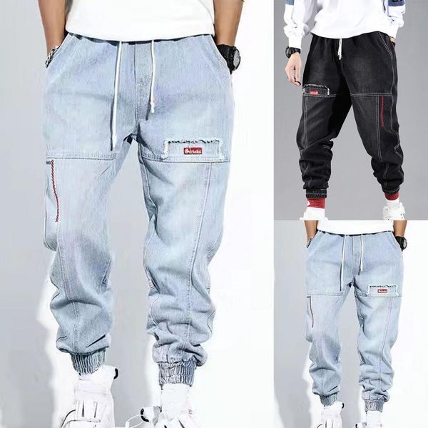 harem pants great casual student trousers pockets men jeans solid color for daily wear, Blue
harem pants great casual student trousers pockets men jeans solid color for daily wear, Blue