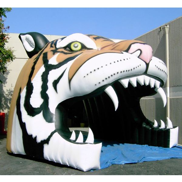 Image of 4x4.3x3.6m 13.2x14.1x11.8ft Oxford animal head inflatable tiger football tunnel for sports event decoration mascot entrance door gate
