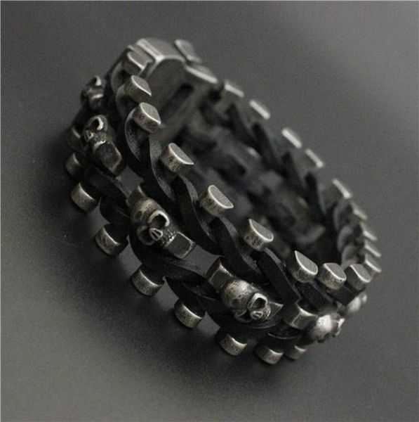 bangle 2017 rusty motorcycles biker skull bracelet with winding leather 316l stainless steel retro biker bracelet, Black
bangle 2017 rusty motorcycles biker skull bracelet with winding leather 316l stainless steel retro biker bracelet, Black