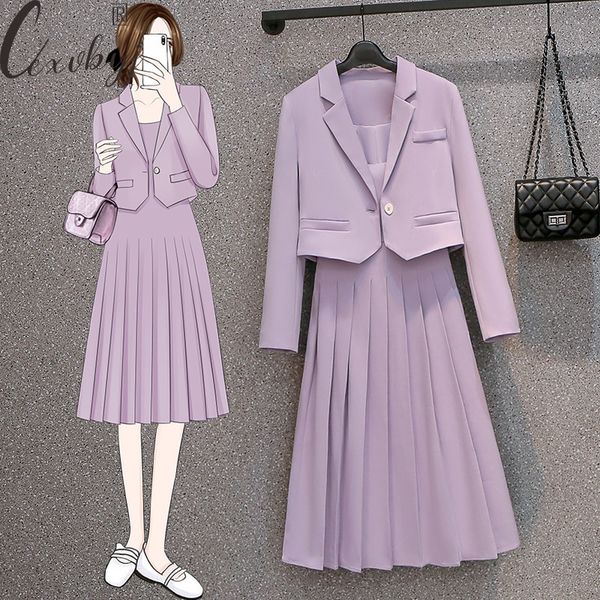 two piece dress spring autumn purple pleated suit korean fashion cropped blazer jacketsleeveless tank midi peice set 230520, White
two piece dress spring autumn purple pleated suit korean fashion cropped blazer jacketsleeveless tank midi peice set 230520, White